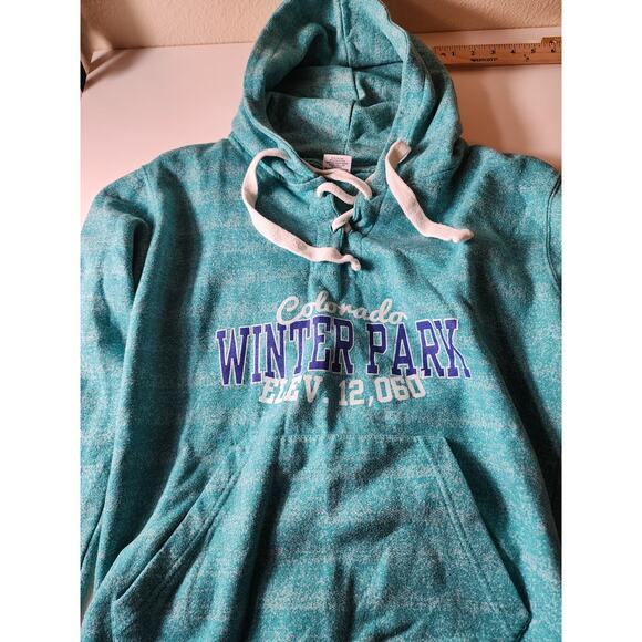 WINTER PARK COLORADO Turquoise Blue Active Thick Tie Pullover Hoodie SZ L - Picture 3 of 10